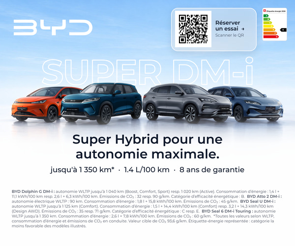 BYD Super DM-i – Super Hybrid pour une autonomie maximale : jusqu'à 1'350 km. Réserver un essai.